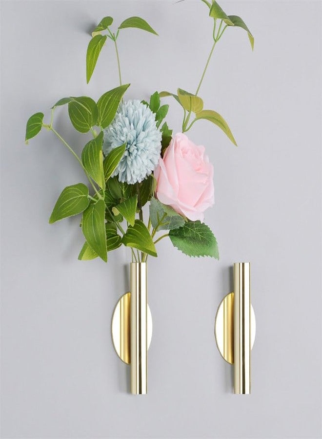 AIM & GGKK Wall Planters,4 Pcs Wall Mounted Metal Hanging Plant Holder for Indoor Small Gold Boho Flower Vase Tube for Modern Home Decor Display Art Bedroom Bathroom Living Room - Image 5